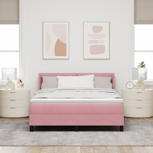 Box Spring Krevet s Madracem Ružičasta 160x200 cm Baršun Cijene