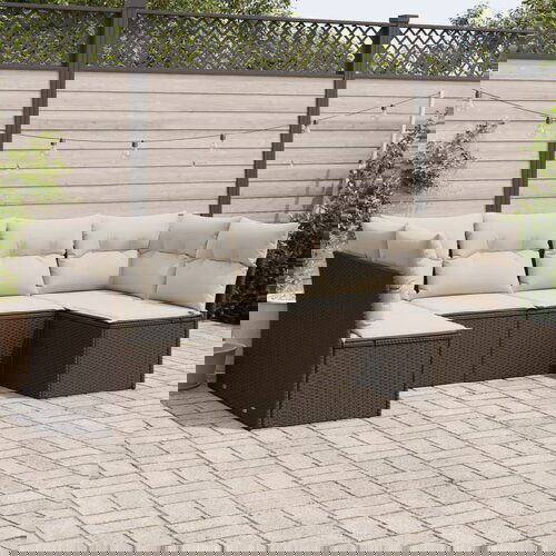  The Living Store Vrtna sedežna garnitura 6-delna z blazinami rjav poli ratan - Vrtna Sedežna Garniture, (21480856) Cene