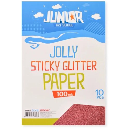 Junior jolly sticky glitter paper, papir samolepljivi, A4, 100mik, 10K, odaberite crvena Slike