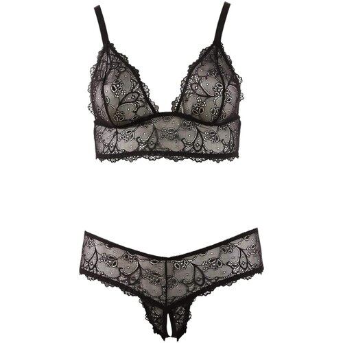 Cottelli Plus Size - set grudnjaka od nježne čipke (crni) - XXXXL Cene