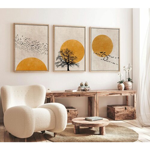 Wallity Huhu147 - 50 x 70 multicolor decorative framed mdf painting (3 pieces) Cene