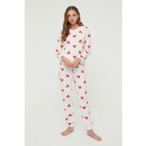 Trendyol White Heart Knitted Pajamas Set Slike
