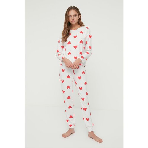 Trendyol White Heart Knitted Pajamas Set Slike