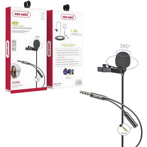 Ven-Dens 2 u 1 Lavalier Mikrofon s 3,5mm Splitterom - Crna Cijene