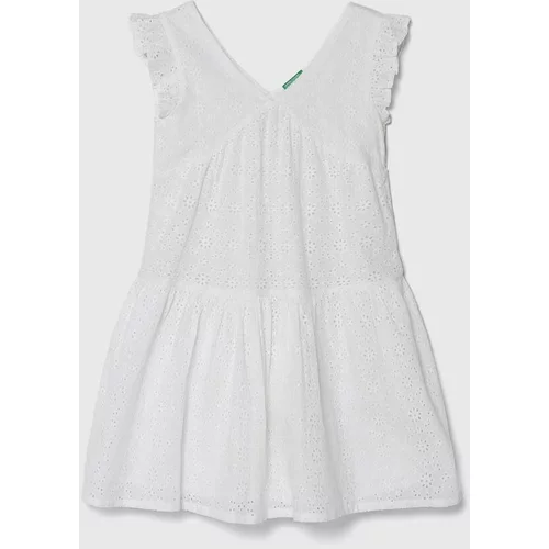 United Colors Of Benetton Otroška bombažna obleka bela barva