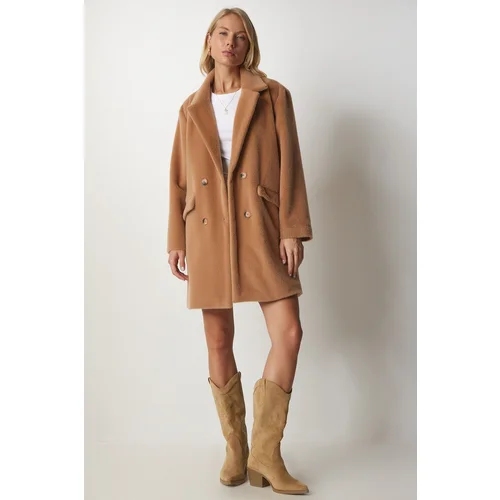  Women's Biscuit, Rabbit Feather Look Oversized Coat