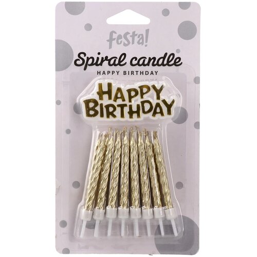 Spiral candle, svećica, zlatna, 16K sa držačima+ Happy birthday Cene
