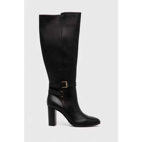 Polo Ralph Lauren Usnjeni elegantni škornji Manchester ženski, črna barva, 802912286001