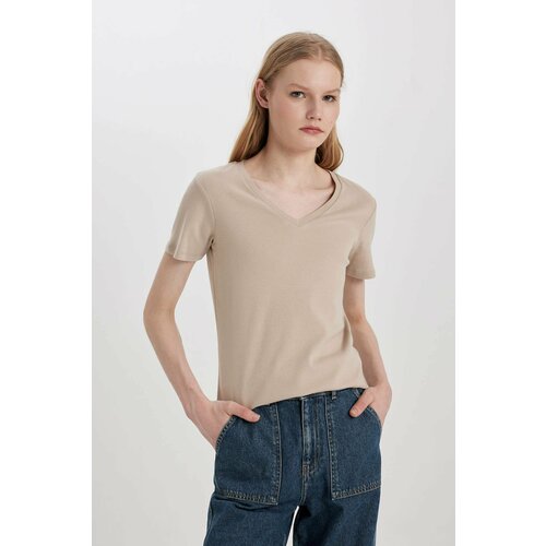 Defacto Slim Fit V-Neck Ribana Short Sleeve T-Shirt Cene