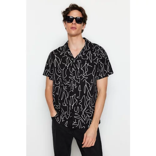 Trendyol Men's Black Regular Fit Geometric Patterned Wide Collar Plus Size Shirt