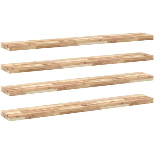 VidaXL Plutajuće police 4 kom 140x20x4 cm Neobrađeno puno drvo akacije - Prirodna 140 x 20 x 4 cm 4 1 Slike
