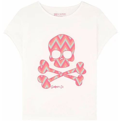 Scalpers Majica 'Zigzag Skull' siva / losos / roza / bijela