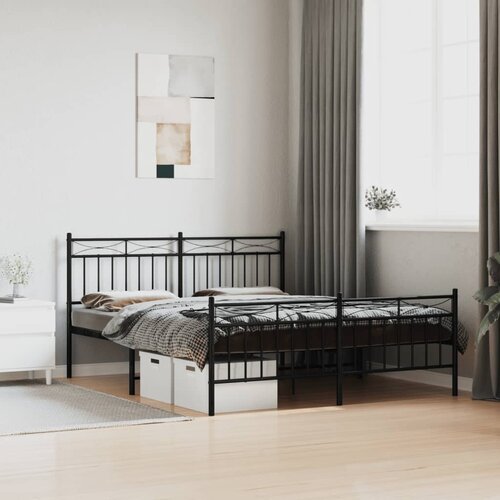 VidaXL Metalni okvir kreveta uzglavlje i podnožje crni 160x200 cm Slike