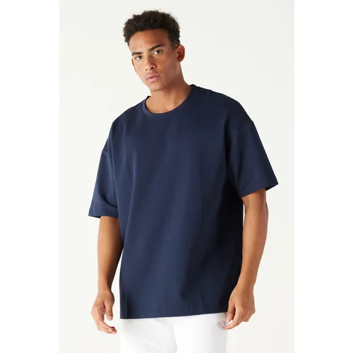 AC&Co / Altınyıldız Classics Men's Navy Blue Oversized Wide Cut, Crew Neck Short Sleeved Sweatshirt.