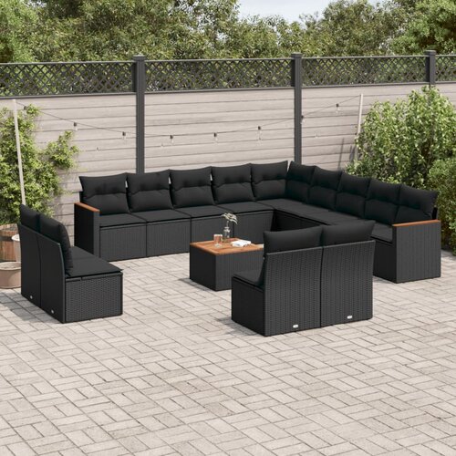 vidaXL 14-dijelni set vrtnih sofa s jastucima poliratan crni Cijene
