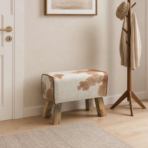  Klupa 60 x 30 x 45 cm Prava koža Smeđa i bijela Slike