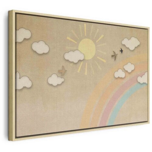  Slika - Holiday Sky - Sunny Day with a Rainbow and Flying Birds 120x80 U prirodnom drvenom okviru Cene