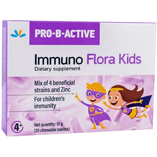 PRO-B-ACTIVE immuno flora kids, 20 tableta za žvakanje Slike