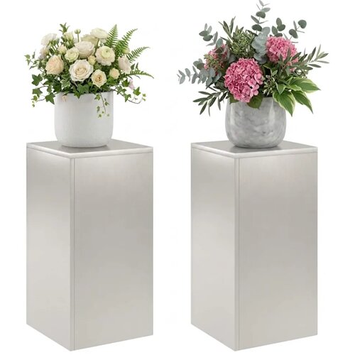  Stalak za biljke 2 pcs Srebrna 30 x 30 x 60 cm Čelik - Nehrđajući čelik 2x (30 x 30 x 60 cm) Slike