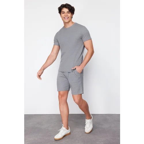 Trendyol Gray Regular Fit Waffle Knitted Pajama Set with Shorts