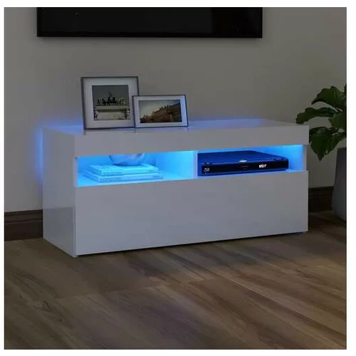  TV omarica z LED lučkami visok sijaj bela 90x35x40 cm