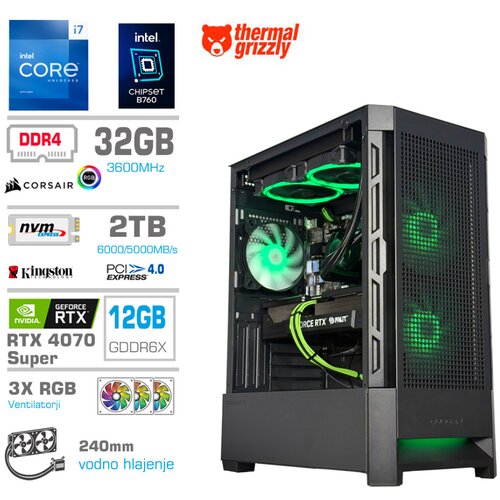 MEGA Računalnik MT S8 i7-13700KF/RTX4070 Super/32GB/2TB-4.0/750W/Brez OS/črna RGB + Estetski napajalni kabli [Zelena / Črna], (22097693) Cene