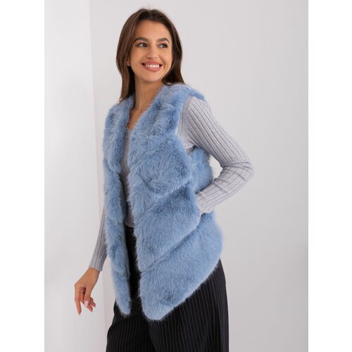 Fashion Hunters Blue Asymmetrical Fur Vest Slike