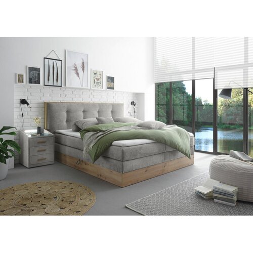 Livetastic postelja boxspring 180 cm x 200 cm , les, tekstil, leseni material svetlo siva Cene