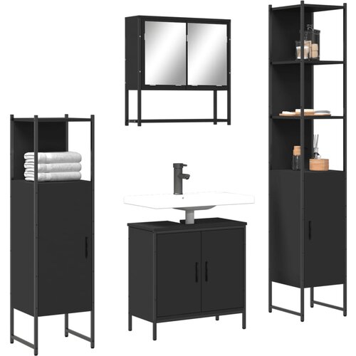  The Living Store Kopalniško pohištvo 4 kosi črne barve inženirski les - Komplet Kopalniškega Pohištva, (21500127) Cene
