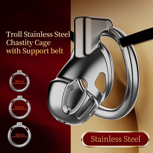 SuperLove Troll Stainless Steel Chastity Cage with Support Belt Slike