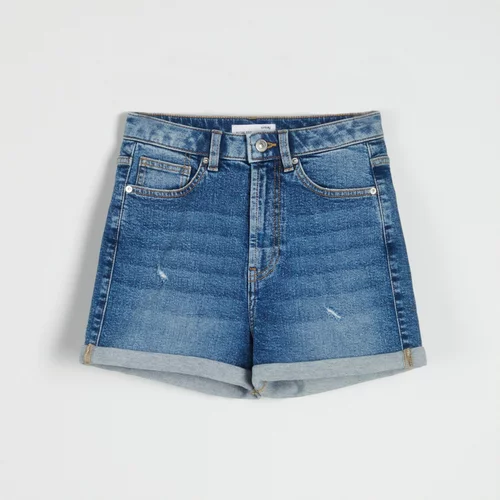 Sinsay - Kratke hlače iz džinsa high waist mom - Modra