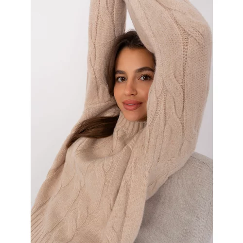 Fashion Hunters Beige sweater with cables and cuffs