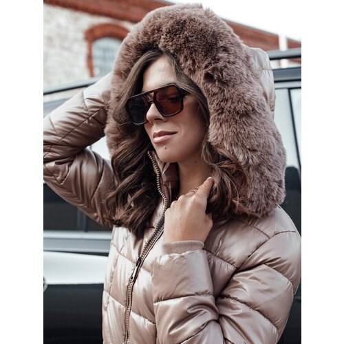 DStreet Women's winter quilted jacket WINTERZIP with hood beige Cene