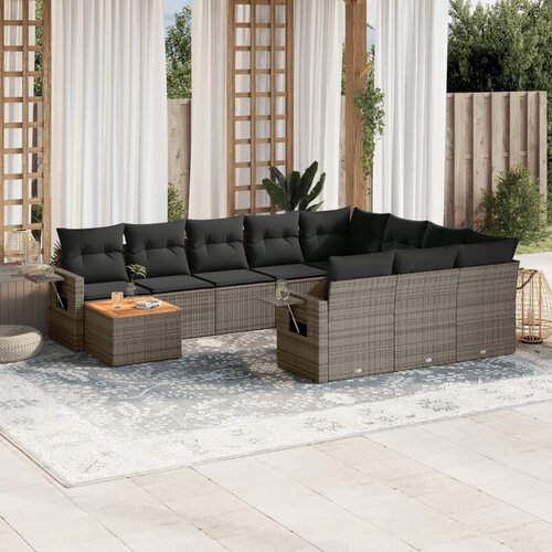 vidaXL 11-dijelni set vrtnih sofa od poliratana s jastucima sivi Cijene