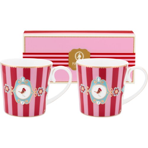 Pip Studio Love Birds Medallion Stripes Red-Pink skodelica z ročajem, komplet 2 kosov, majhna - 1 set Slike