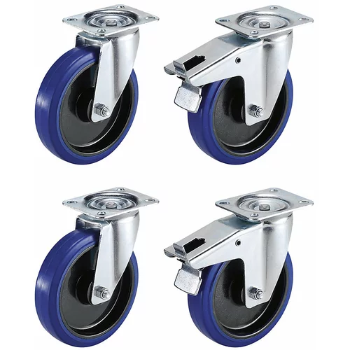Proroll Komplet polno elastičnih kolesnih plaščev na platiščih iz umetne mase, 2 vrtljivi kolesi, 2 vrtljivi kolesi z dvojno zavoro, Ø x širina kolesa