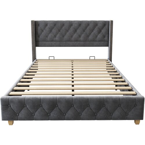 Lumor Oblazinjena postelja iz žameta 140x190 cm – z letveno podlago – siva, (22151331) Cene