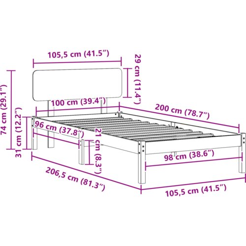  Okvir kreveta s uzdignutim naslonom vosak smeđi 100x200 cm masivna borovina Slike