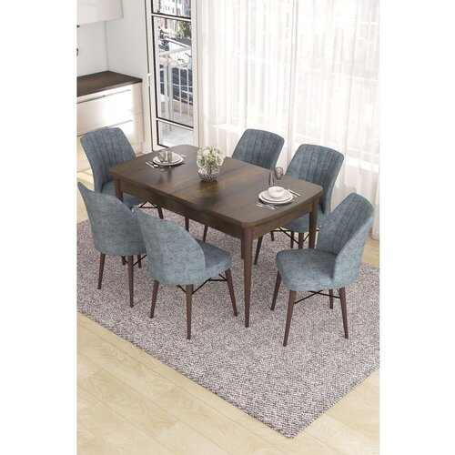 Hanah home Eva - Baroque, Grey BaroqueGrey Extendable Dining Table & Chairs Set (7 Pieces) Cene