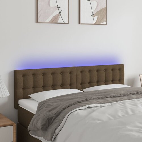 VidaXL LED uzglavlje tamnosmeđe 144x5x78/88 cm od tkanine Slike