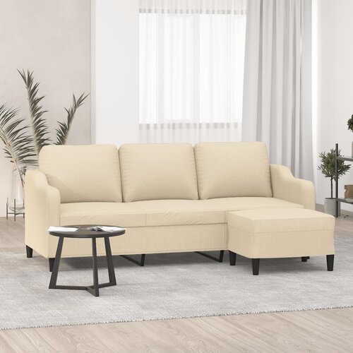 VidaXL Trosjed s tabureom krem 180 cm od tkanine Slike