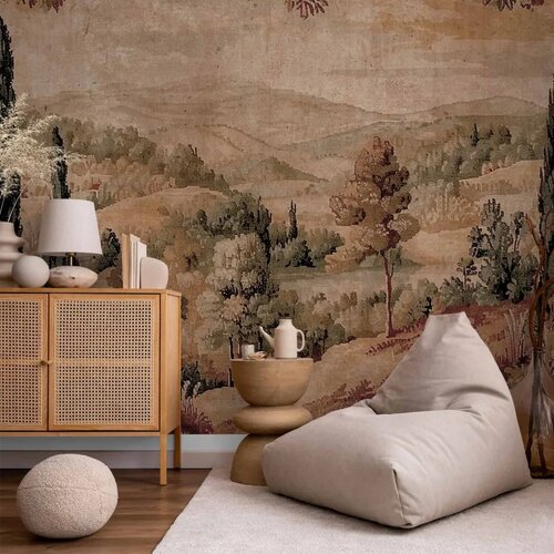  Foto tapeta - Mediterranean landscape - old tapestry with a hill and a lake 150x105 Standard Cijene