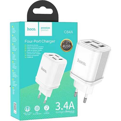 hoco. Punjač kućni, 4xUSB, 3.4A, za smartphone , tablete… – C84A Resolute White