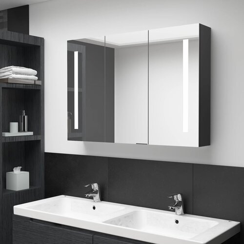 Furnova LED kopalni&amp;scaron;ka omarica z ogledalom 89x14x62 cm sijoče črna, (21947452) Slike
