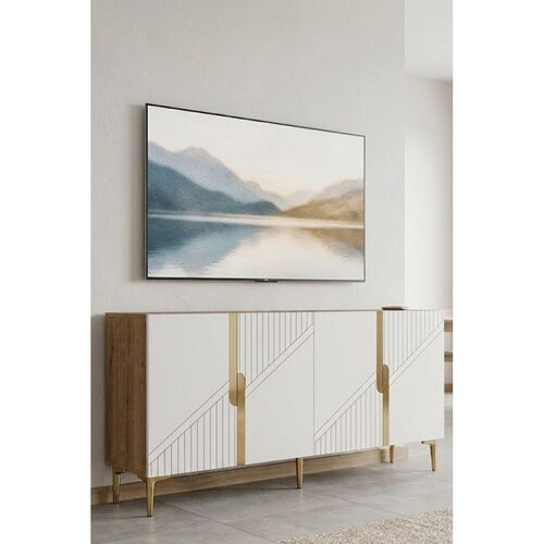 Hanah home komoda Evva 150, 150 cm, hrast Sapphire / zlatna / bela Cene