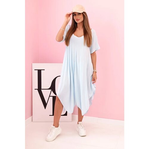 Kesi Włoski Damenkleid aus Viskose mit kurzen Ärmeln und ausgestelltem Saum blue Cijene