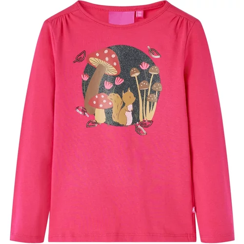 vidaXL Otroška majica z dolgimi rokavi potisk veverice živo roza 92