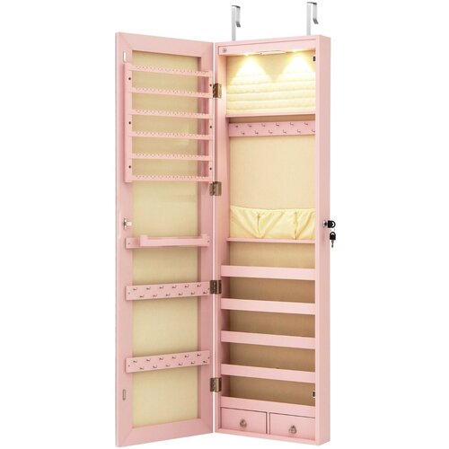 Costway Omarica za nakit z ogledalom in LED Toaletni pribor 35,5 x 10 x 120 cm, (5000399745) Slike