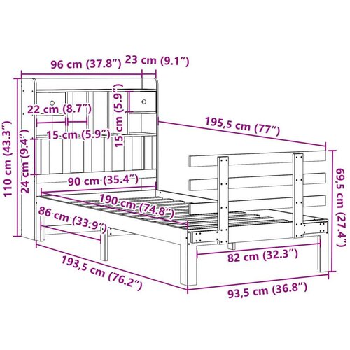 vidaXL Krevet s regalom za knjige bez madraca 90 x 190 cm od borovine Cene