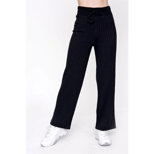 Dewberry 54226 Ribbed Knitwear Trousers-BLACK Slike